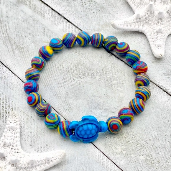 Jewelry - 2 LEFT 🏝 SEA TURTLE RAINBOW STRETCH BEAD BRACELET
